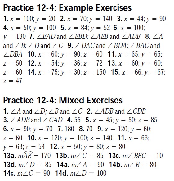 10-4 practice inscribed angles worksheet answers